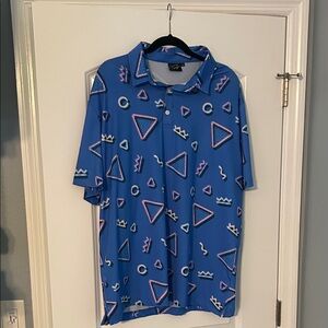 Sunday Swagger Men’s Golf Polo Shirt 2XL – Electric Blue Retro Geometric Print
